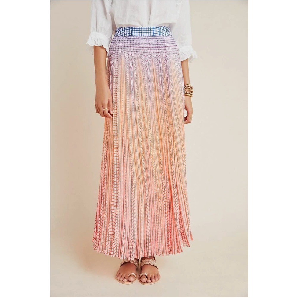 Geisha Designs Anthropologie‎ Dawn Maxi Skirt Orange Motif Size 6